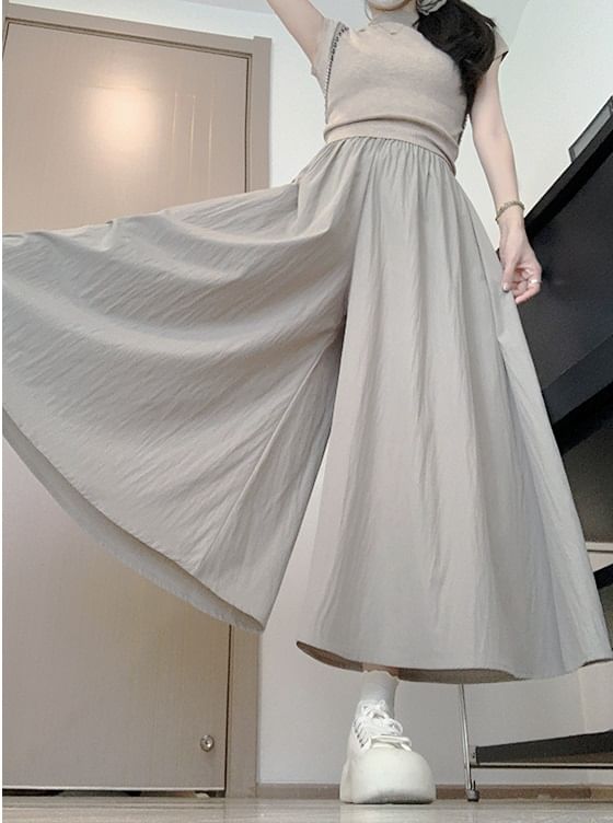 High Rise Wide Leg Plain Skort