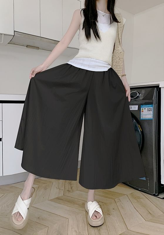 High Rise Wide Leg Plain Skort