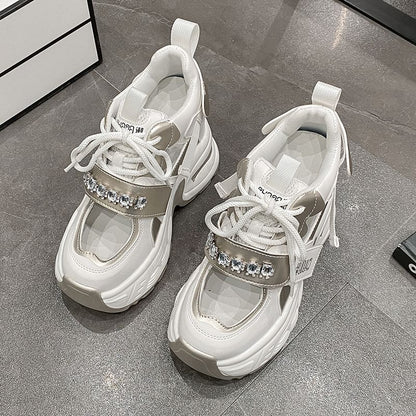Platform Rhinestone Cutout Panel Hidden Wedge Sneakers