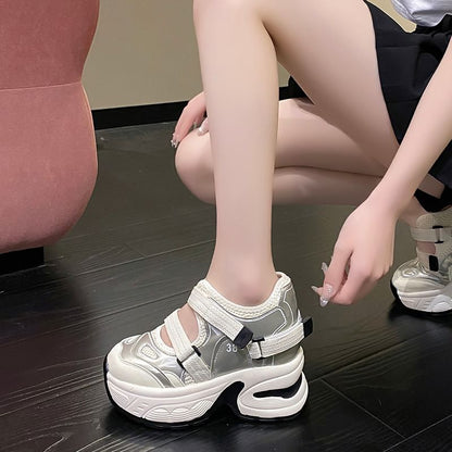 Platform Cutout Panel Mesh Hidden Wedge Sneakers