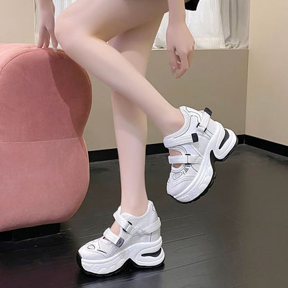 Platform Cutout Panel Mesh Hidden Wedge Sneakers