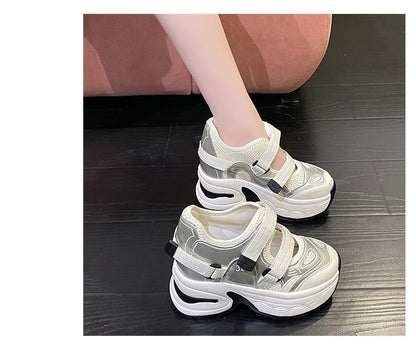 Platform Cutout Panel Mesh Hidden Wedge Sneakers