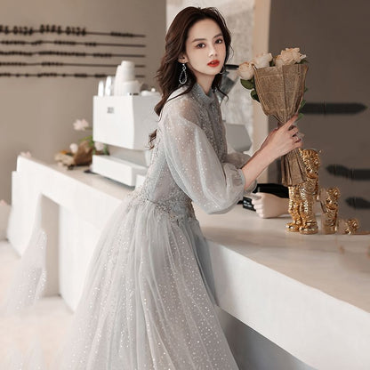 A-Line Long-Sleeve Evening Lace Gown