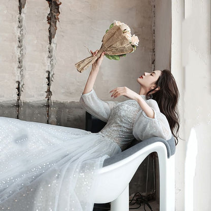 A-Line Long-Sleeve Evening Lace Gown