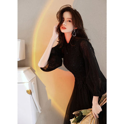 A-Line Long-Sleeve Evening Lace Gown