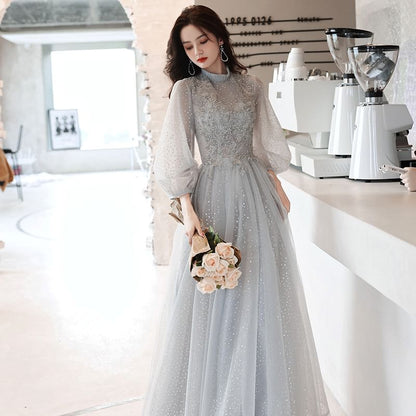 A-Line Long-Sleeve Evening Lace Gown