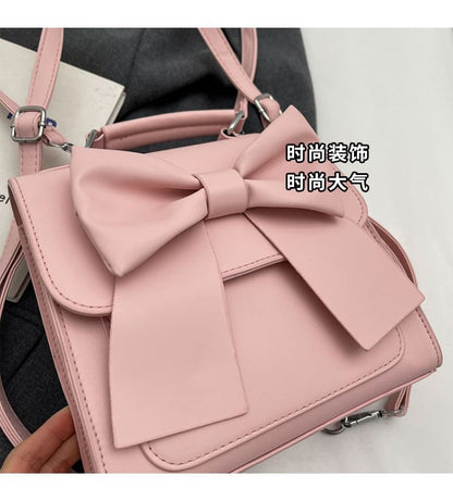 Bow Flap Faux Leather Flap Backpack