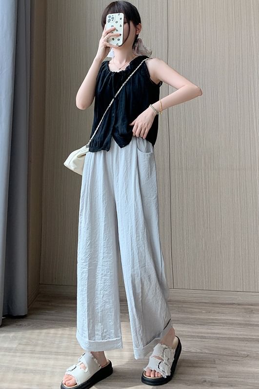 High Rise Plain Wide Leg Crop Sweatpants