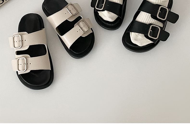 Buckled Platform Slide Sandals