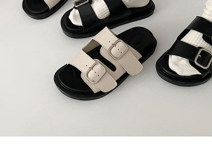 Buckled Platform Slide Sandals