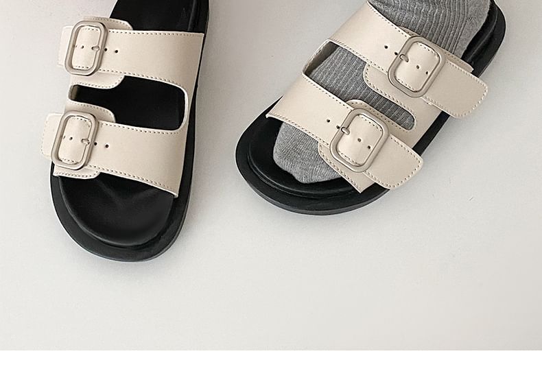 Buckled Platform Slide Sandals