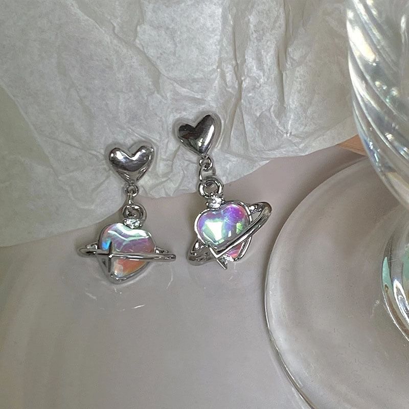 Boucles d'oreilles pendantes en alliage Heart Planet