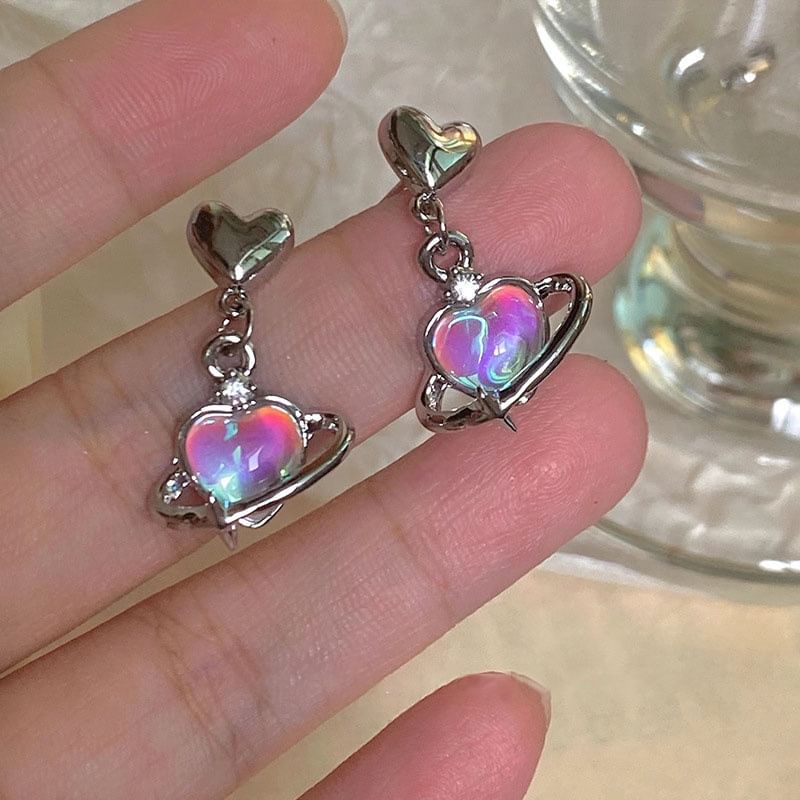 Boucles d'oreilles pendantes en alliage Heart Planet