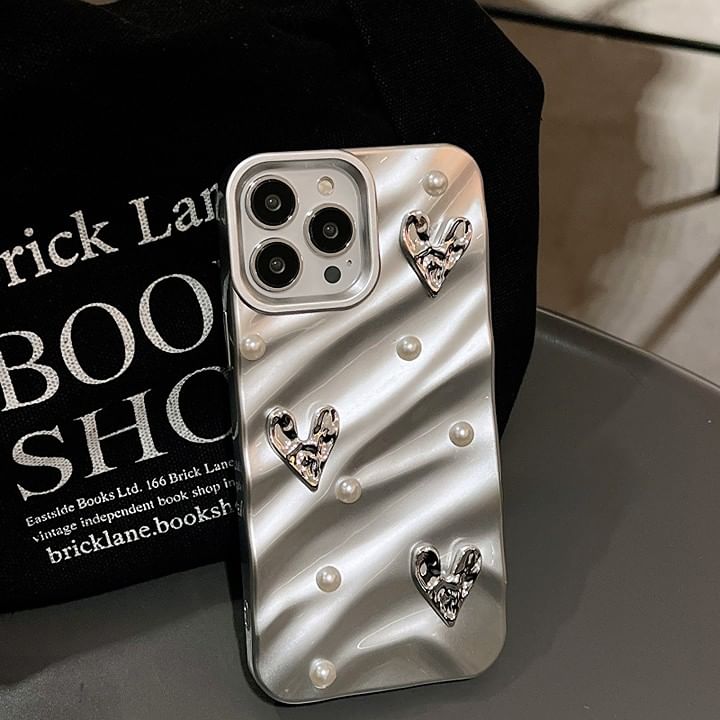 Heart Phone Case Faux Pearl
