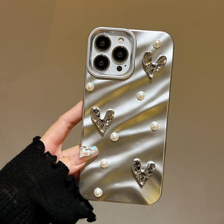 Heart Phone Case Faux Pearl