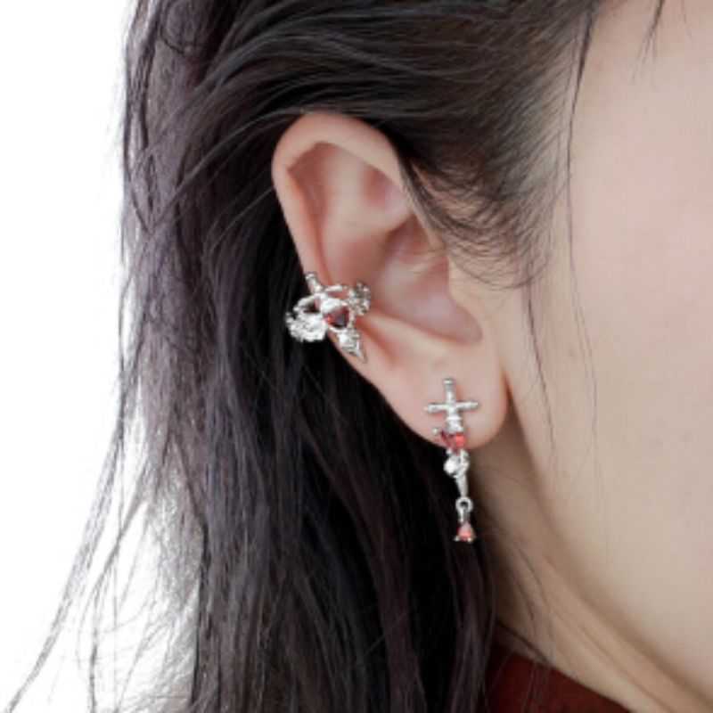 Floral Cross Rhinestone Ear Cuff