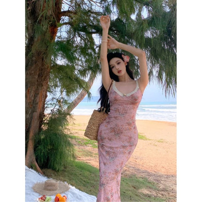 Spaghetti Strap Floral Maxi Sheath Dress