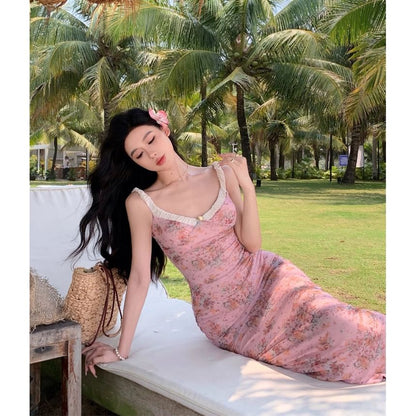 Spaghetti Strap Floral Maxi Sheath Dress