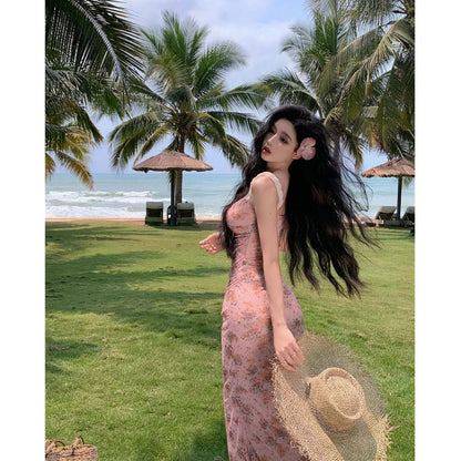 Spaghetti Strap Floral Maxi Sheath Dress