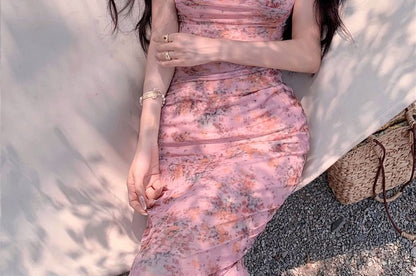 Spaghetti Strap Floral Maxi Sheath Dress