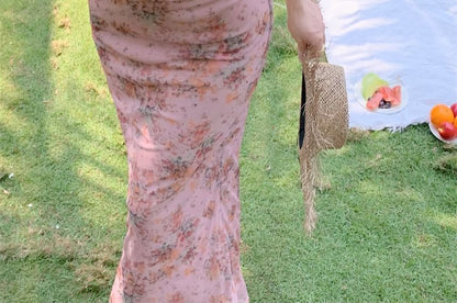 Spaghetti Strap Floral Maxi Sheath Dress