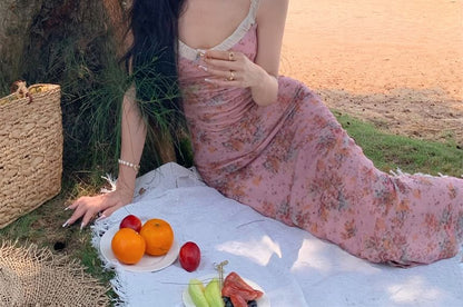 Spaghetti Strap Floral Maxi Sheath Dress