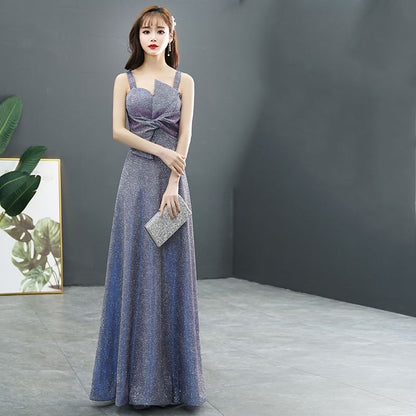 Evening Wide Strap Asymmetrical Plain A-Line Knotted Gown