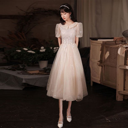 A-Line (Various Square-Neck Puff-Sleeve Evening Gown Designs) Floral Sequined