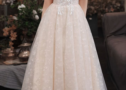 Square-Neck Gown Designs) Puff-Sleeve (Various Sequined Floral Evening A-Line