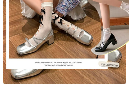 Strappy Bow Chunky Heel Mary Jane Pumps