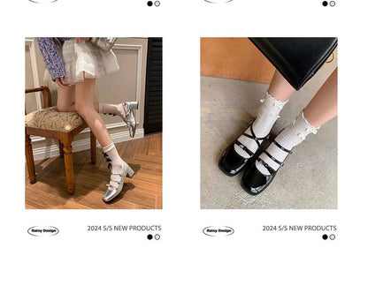 Strappy Bow Chunky Heel Mary Jane Pumps