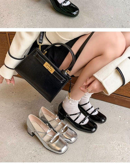 Strappy Bow Chunky Heel Mary Jane Pumps