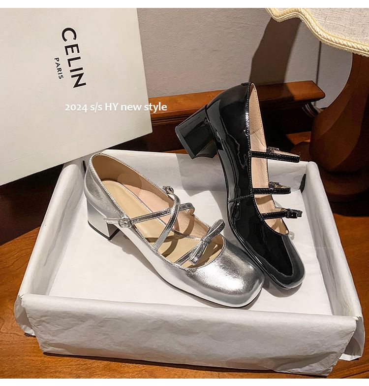 Strappy Bow Chunky Heel Mary Jane Pumps