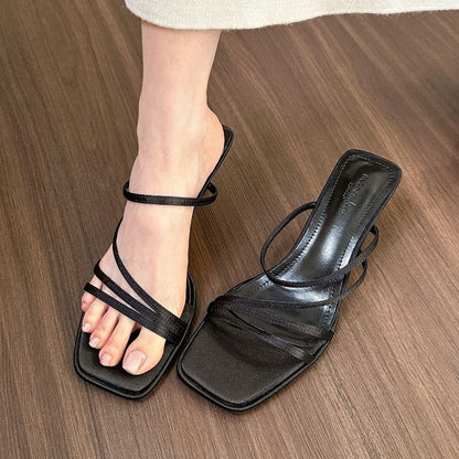 Strappy Kitten Heel Slide Sandals