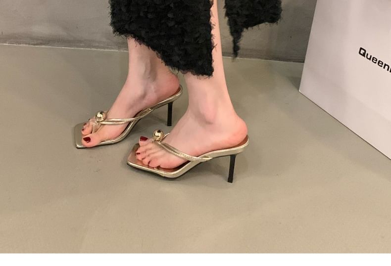 Beaded Kitten Heel Flip-Flops