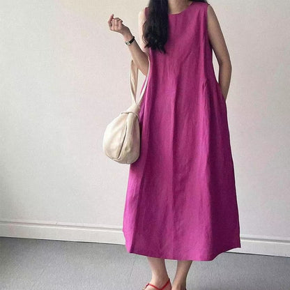 Ärmelloses, schlichtes Midikleid in A-Linie mit Rundhalsausschnitt