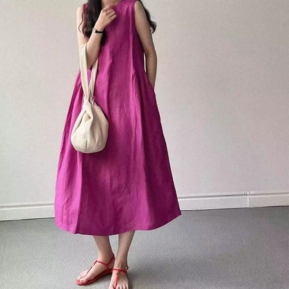 Ärmelloses, schlichtes Midikleid in A-Linie mit Rundhalsausschnitt