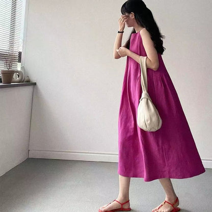 Ärmelloses, schlichtes Midikleid in A-Linie mit Rundhalsausschnitt