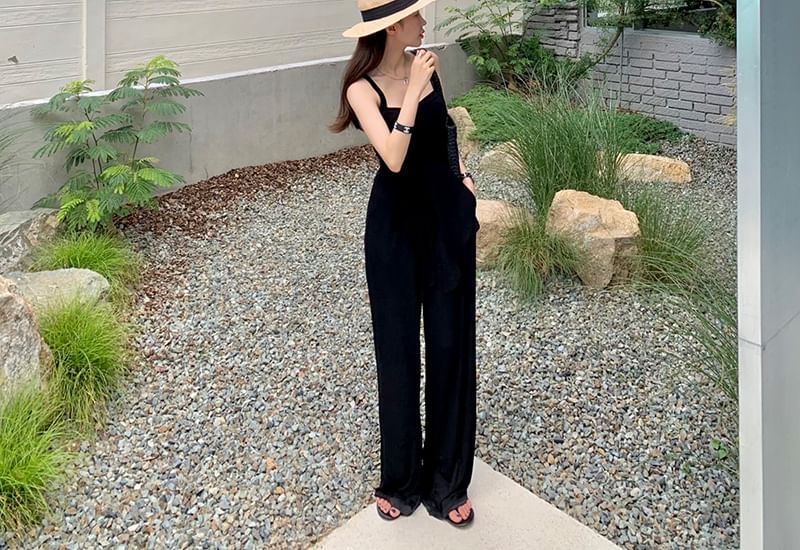 Spaghetti Strap Sashed Wide Leg Jumpsuit