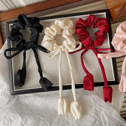 Floral Bow Satin Scrunchie