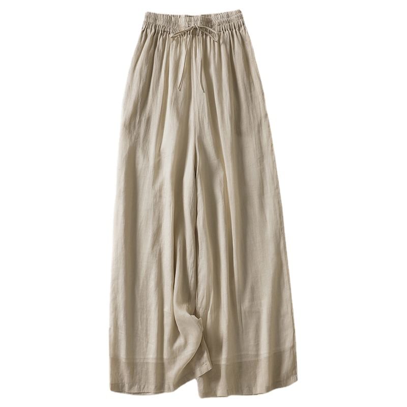 Drawstring Waist Plain Wide Leg Pants