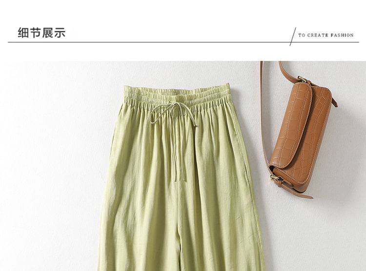 Drawstring Waist Plain Wide Leg Pants