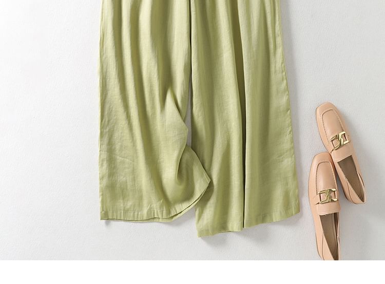 Drawstring Waist Plain Wide Leg Pants