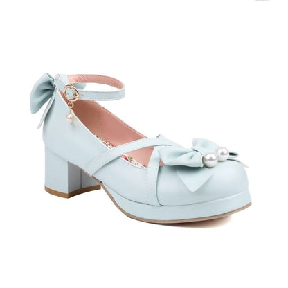 Platform Bow Ankle Strap Mary Jane Pumps