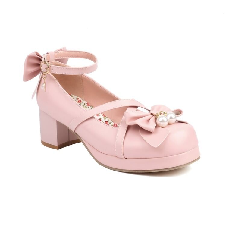 Platform Bow Ankle Strap Mary Jane Pumps