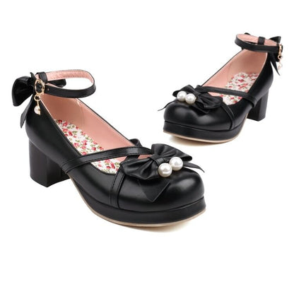 Platform Bow Ankle Strap Mary Jane Pumps