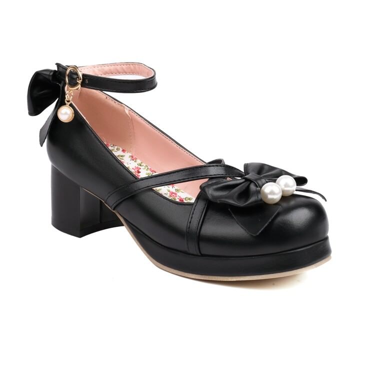 Platform Bow Ankle Strap Mary Jane Pumps