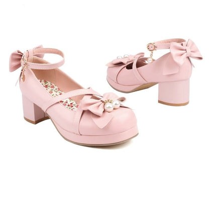 Platform Bow Ankle Strap Mary Jane Pumps