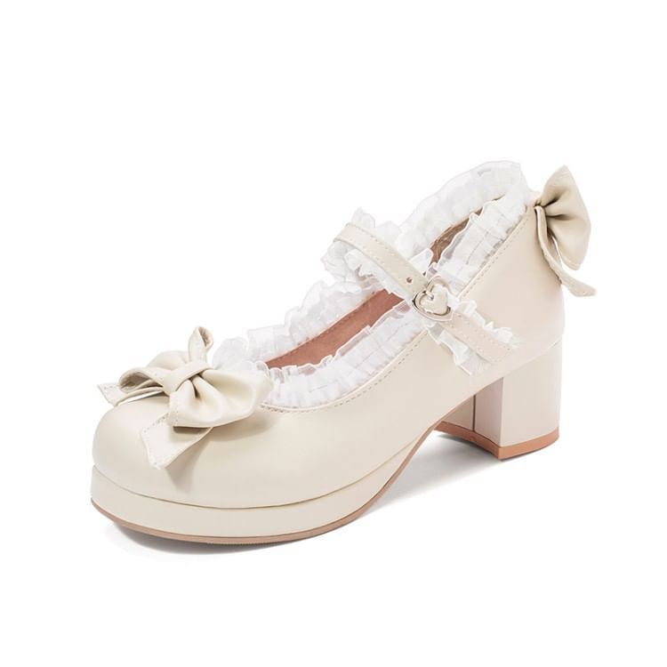 Platform Bow Ruffle Mary Jane Pumps