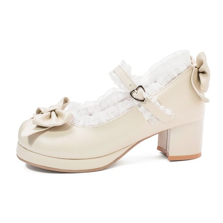 Platform Bow Ruffle Mary Jane Pumps
